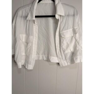SHEIN Blouse Shirt Cream Crop Top Bell Sleeve Button size S Crop Top White Chic